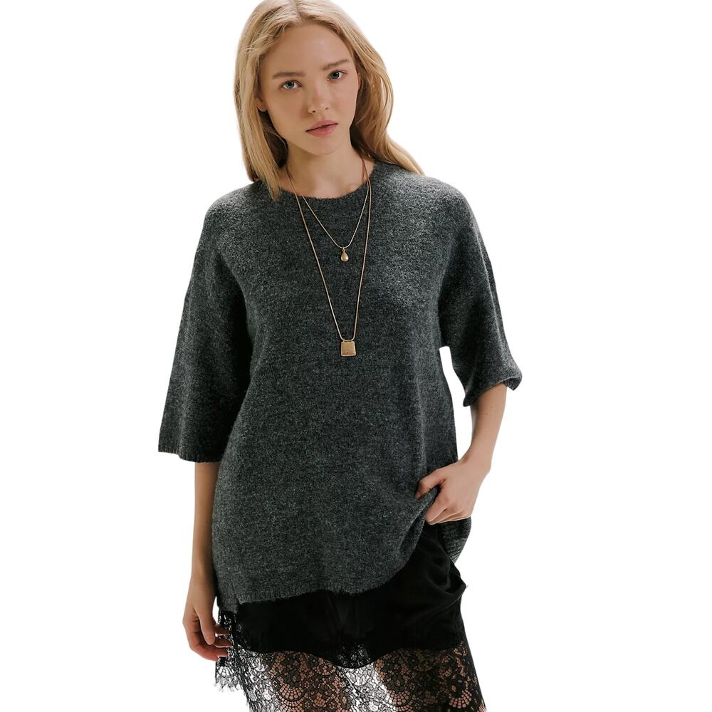 Free People Margot Soft Spun Sweater Tee Charcoal Heather Small